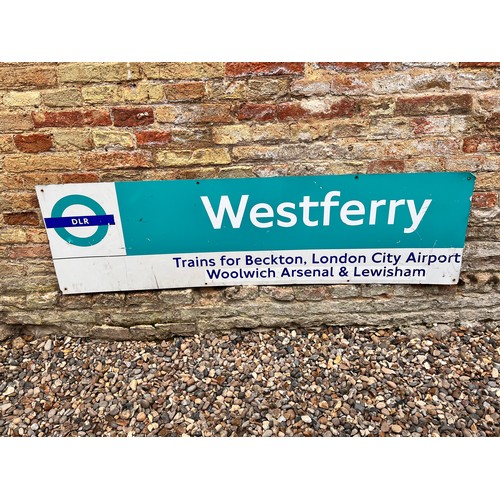 124 - Railwayania, Original London transport, underground Docklands Light Railway Station sign for Westfer... 