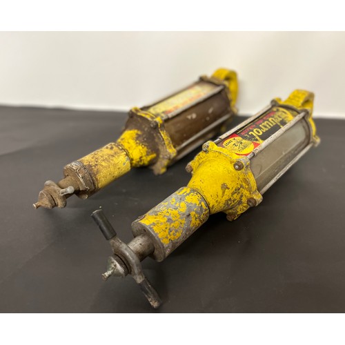 132 - Automobilia pair of Carburol performance oil injectors from a garage forecourt service station.

Eac... 