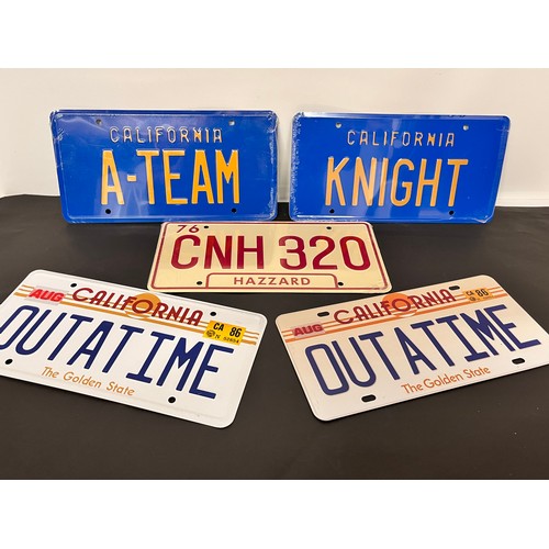 134 - Automobilia, vintage film and movie memorabilia, five collectors US number plates for TV and Film s ... 