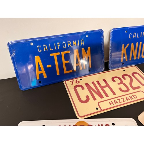 134 - Automobilia, vintage film and movie memorabilia, five collectors US number plates for TV and Film s ... 