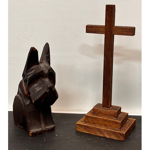 373 - Art Deco era wooden Scottie dog pen stand and a 14 cm high crucifix.

This lot is available for in-h... 