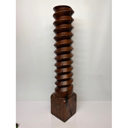 150 - Large hard wood threaded post from a wine press, 20 cm wide base 99 cm high


This lot is available ... 