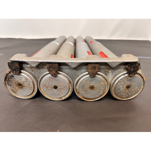 160 - Militaria, bofors gun training rounds, 4 18 inch long rounds secured in storage clip.

This lot is a... 