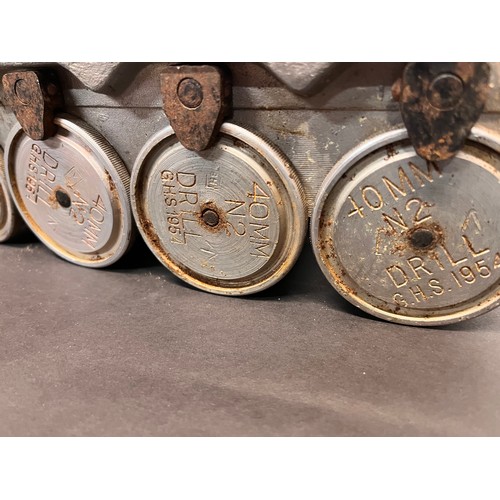 160 - Militaria, bofors gun training rounds, 4 18 inch long rounds secured in storage clip.

This lot is a... 