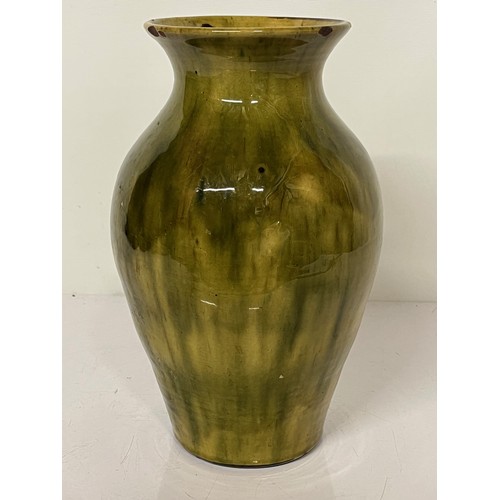 304 - Art pottery vase with stunning smoked green glazed outer, swirl S mark to the base. Approx. 12 inche... 