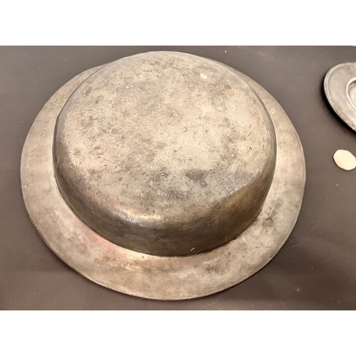 16 - Pewter table wares, two pewter platters.

This lot is available for in-house shipping