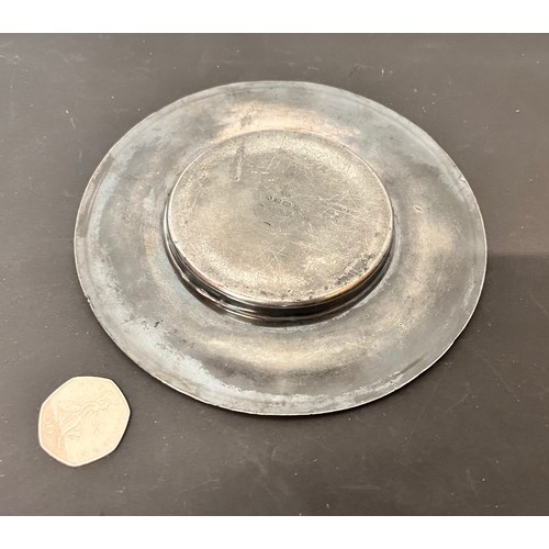 16 - Pewter table wares, two pewter platters.

This lot is available for in-house shipping