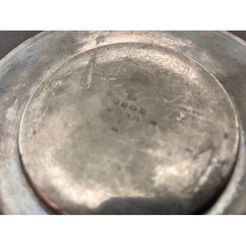 16 - Pewter table wares, two pewter platters.

This lot is available for in-house shipping