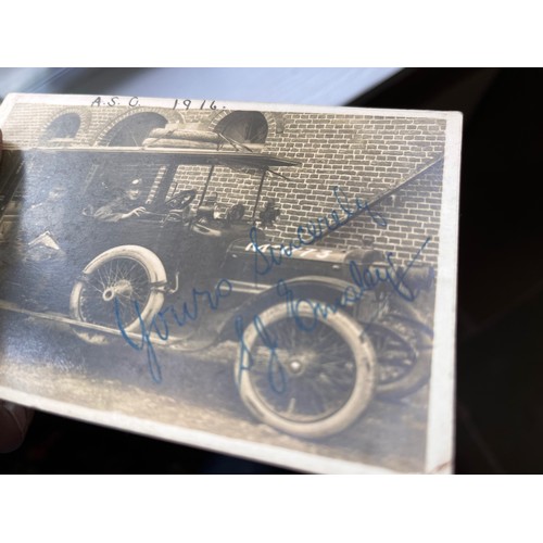 38 - Militaria, two motoring themed photographic postcards with images from WWI.

This lot is available f... 