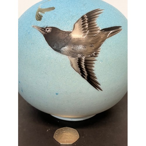 40 - Oriental globe form footed vase decorated with birds.

This lot is available for in-house shipping