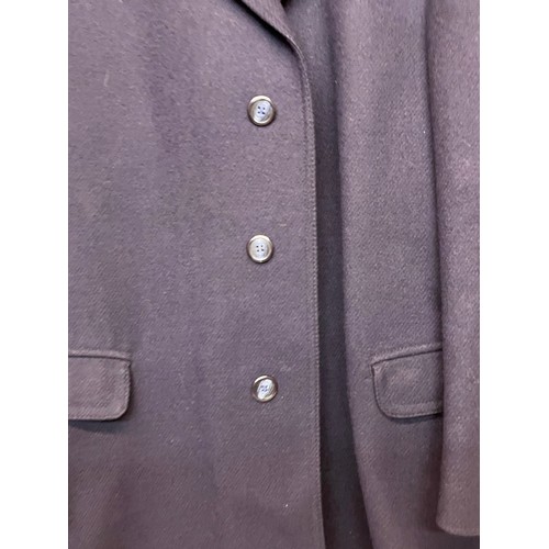 86 - Vintage gents clothing, classic dark blue woollen overcoat, sixe is XL.

This lot is available for i... 