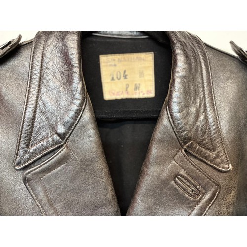 88 - Vintage gents clothing, French work wear, Police motorcycle jacket, leather with woollen lining, siz... 