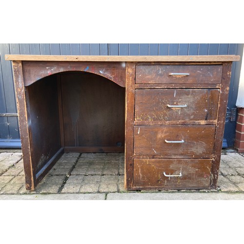 375 - Mid Century vintage industrial furniture, kneehole desk with four drawers.

This lot is collection o... 