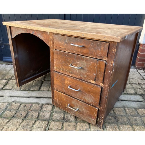 375 - Mid Century vintage industrial furniture, kneehole desk with four drawers.

This lot is collection o... 