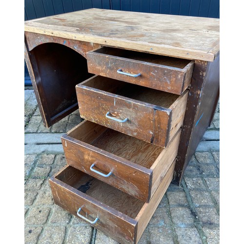 375 - Mid Century vintage industrial furniture, kneehole desk with four drawers.

This lot is collection o... 