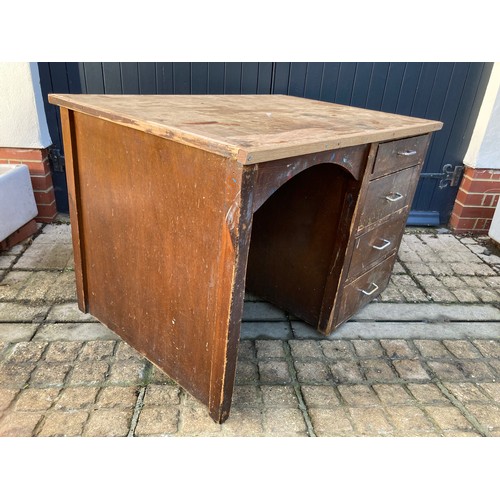 375 - Mid Century vintage industrial furniture, kneehole desk with four drawers.

This lot is collection o... 