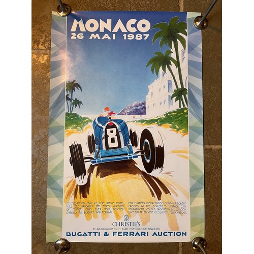 386 - Automobilia, 1930's Bugatti, motor racing at Monaco captured in this Christies Auction poster.

76 c... 