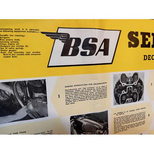 392 - Automobilia, an original BSA motorcycles service chart poster from the 1960's 73cm x 47 cm

In house... 