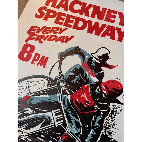 394 - Automobilia, soting advertising poster for Hackney Speedway  47 cm x 35 cm

In house shipping is ava... 