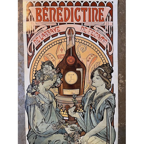 400 - Breweryania ephemera, French art nouveau advertising poster for Benedictine liqueur.  67 cm x 24 cm.... 