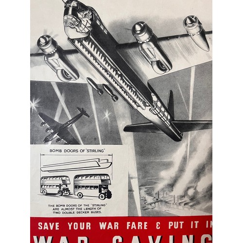 405 - Militaria ephemera, WWII era advertising War Savings with an image of a British bomber dropping two ... 