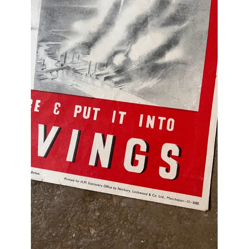 405 - Militaria ephemera, WWII era advertising War Savings with an image of a British bomber dropping two ... 