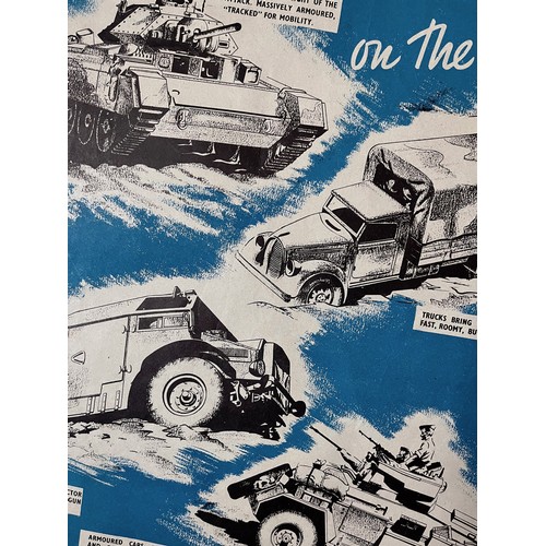 406 - Militaria ephemera, Was Savings advertising post featuring WWII Tanks, trucks and Scout Car, 50.5cm ... 