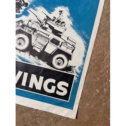 406 - Militaria ephemera, Was Savings advertising post featuring WWII Tanks, trucks and Scout Car, 50.5cm ... 