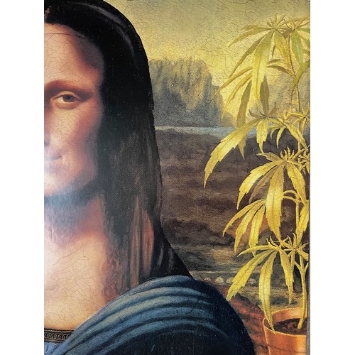 411 - Ephemera, student art poster with a retake on Leonards Mona Lisa, with a canabis twist, 91 cm z 61 c... 