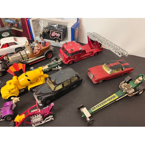 428 - Die cast model cars and motorcycles, 007 Aston, Chitty, Chitty, Bang, Bang, etc, Matchbox Dinky Corg... 