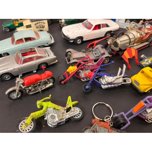 428 - Die cast model cars and motorcycles, 007 Aston, Chitty, Chitty, Bang, Bang, etc, Matchbox Dinky Corg... 