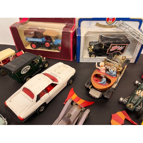 428 - Die cast model cars and motorcycles, 007 Aston, Chitty, Chitty, Bang, Bang, etc, Matchbox Dinky Corg... 