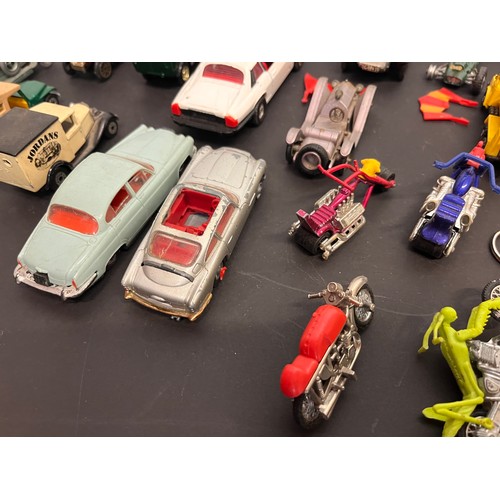 428 - Die cast model cars and motorcycles, 007 Aston, Chitty, Chitty, Bang, Bang, etc, Matchbox Dinky Corg... 