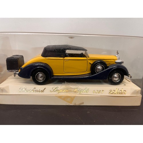 433 - Collection of nine Solido die car vintage cars in display boxes. Rolls Royce, Mercedes, Packard, Ren... 