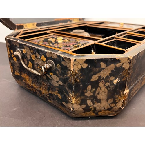 434 - Oriental papier mache jewellery casket A/F, stunning Chinoiserie decoration.

In house shipment is a... 