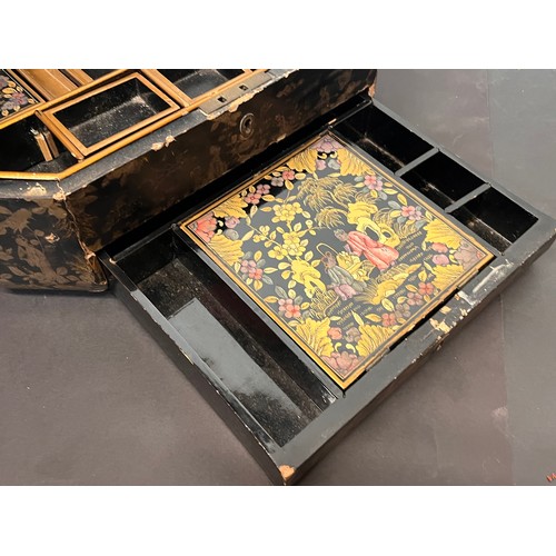 434 - Oriental papier mache jewellery casket A/F, stunning Chinoiserie decoration.

In house shipment is a... 