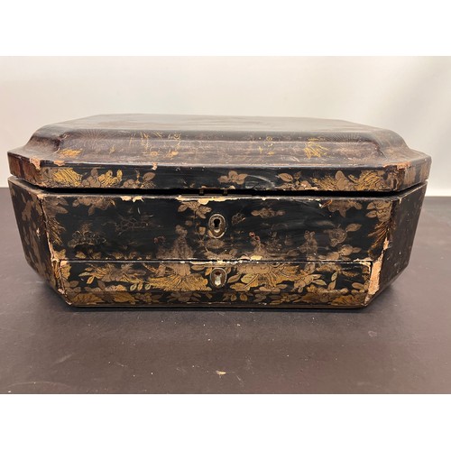 434 - Oriental papier mache jewellery casket A/F, stunning Chinoiserie decoration.

In house shipment is a... 