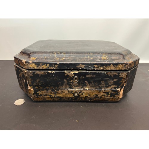 434 - Oriental papier mache jewellery casket A/F, stunning Chinoiserie decoration.

In house shipment is a... 