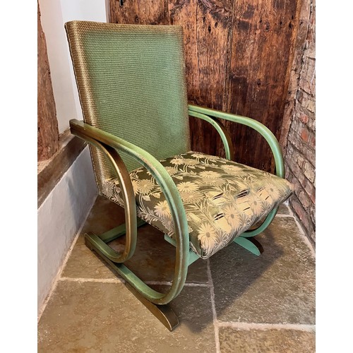 32 - Art Deco era furniture, Lloyd loom style woven chair with a sprung and upholstered seat section. Ver... 