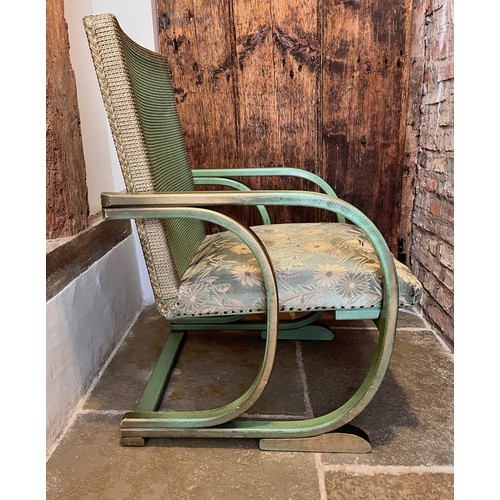 32 - Art Deco era furniture, Lloyd loom style woven chair with a sprung and upholstered seat section. Ver... 
