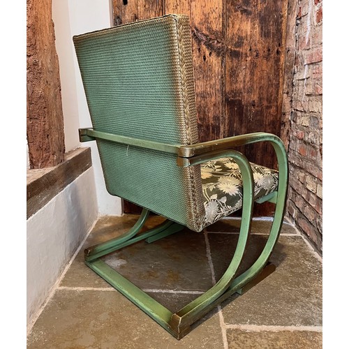 32 - Art Deco era furniture, Lloyd loom style woven chair with a sprung and upholstered seat section. Ver... 