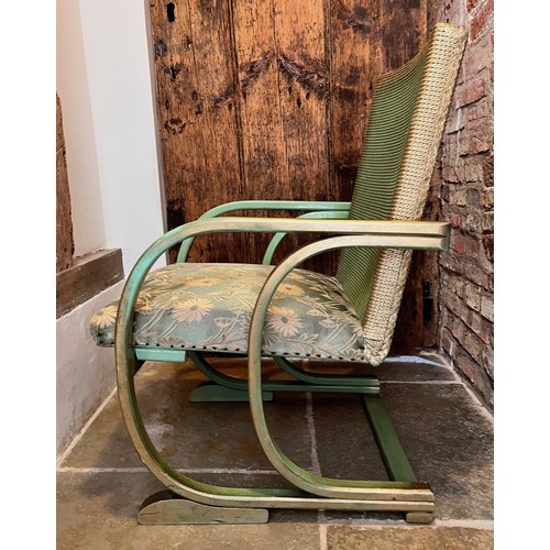 32 - Art Deco era furniture, Lloyd loom style woven chair with a sprung and upholstered seat section. Ver... 