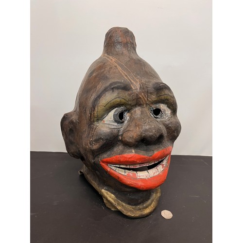 47 - Vintage painted papier mache tridal art mask / Carnival Head covered with detailed painting and real... 