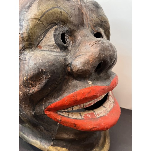 47 - Vintage painted papier mache tridal art mask / Carnival Head covered with detailed painting and real... 