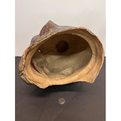 47 - Vintage painted papier mache tridal art mask / Carnival Head covered with detailed painting and real... 