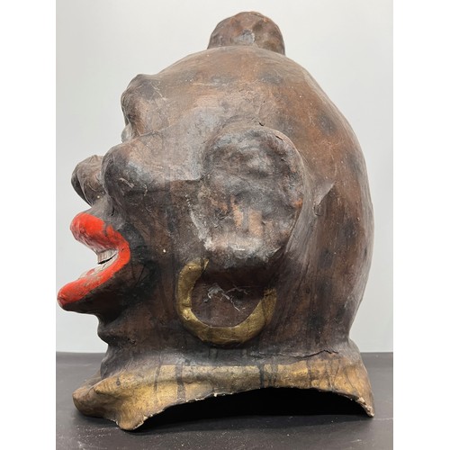 47 - Vintage painted papier mache tridal art mask / Carnival Head covered with detailed painting and real... 