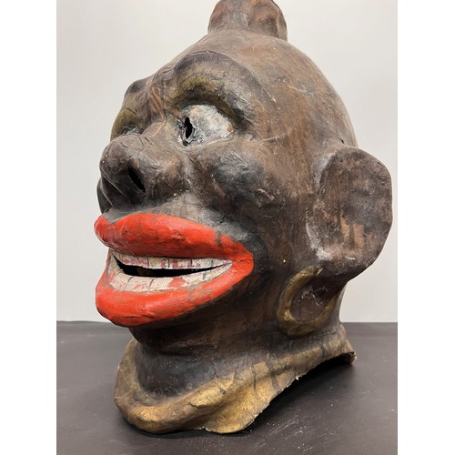 47 - Vintage painted papier mache tridal art mask / Carnival Head covered with detailed painting and real... 