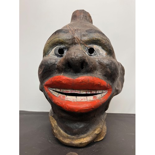 47 - Vintage painted papier mache tridal art mask / Carnival Head covered with detailed painting and real... 