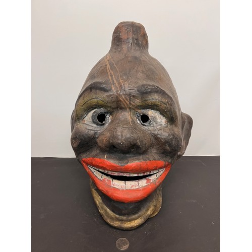 47 - Vintage painted papier mache tridal art mask / Carnival Head covered with detailed painting and real... 