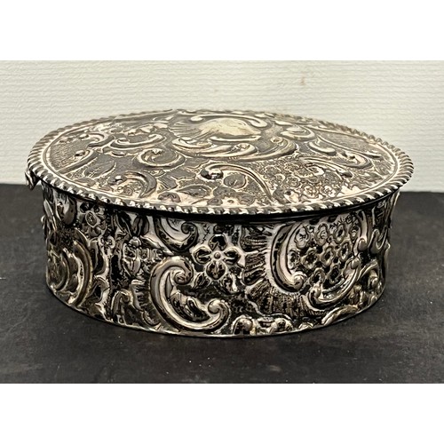 5 - Hallmarked Edwardian silver trinket box with embossed decoration.

This lot is available for in-hous... 